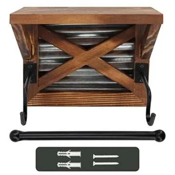 Prodigen Farmhouse Rustic Bathroom Toilet Paper Holder with Shelf, Wooden Industrial Toilet Paper Holder Wall Mount Decorative Accessories for Bathroom, Washroom-Brown