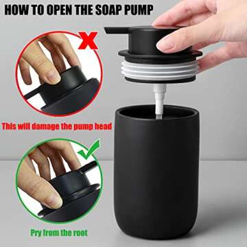 Hand Soap Dispenser for Bathroom Decro, Ceramic Liquid Pump Bottles Refillable Dish Dispenser for Kitchen Farmhouse Colleage Dorm, Matte Black
