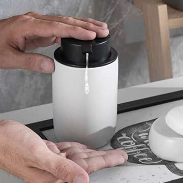 Hand Soap Dispenser for Bathroom Decro, Ceramic Liquid Pump Bottles Refillable Dish Dispenser for Kitchen Farmhouse Colleage Dorm, Matte Black