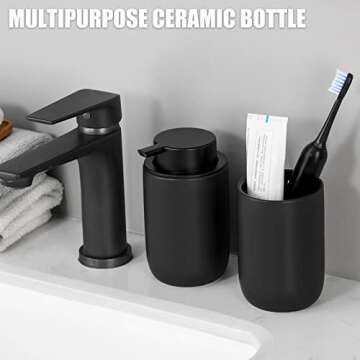 Hand Soap Dispenser for Bathroom Decro, Ceramic Liquid Pump Bottles Refillable Dish Dispenser for Kitchen Farmhouse Colleage Dorm, Matte Black