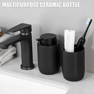 Hand Soap Dispenser for Bathroom Decro, Ceramic Liquid Pump Bottles Refillable Dish Dispenser for Kitchen Farmhouse Colleage Dorm, Matte Black