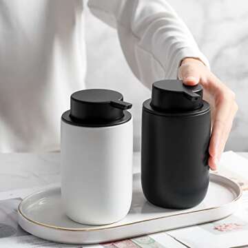 Hand Soap Dispenser for Bathroom Decro, Ceramic Liquid Pump Bottles Refillable Dish Dispenser for Kitchen Farmhouse Colleage Dorm, Matte Black