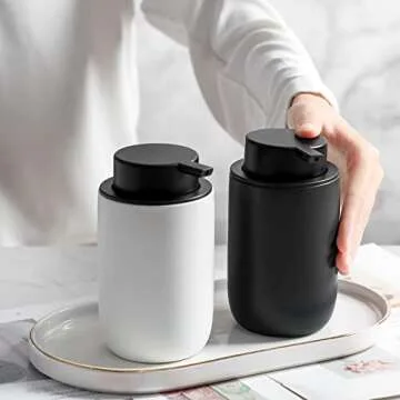 Hand Soap Dispenser for Bathroom Decro, Ceramic Liquid Pump Bottles Refillable Dish Dispenser for Kitchen Farmhouse Colleage Dorm, Matte Black