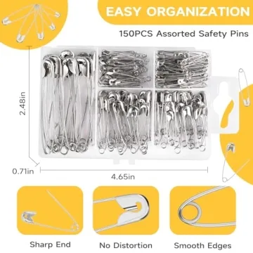 Huhuhero Safety Pins Assorted 150-Pack for Crafting