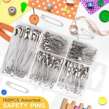 Huhuhero Safety Pins Assorted 150-Pack for Crafting