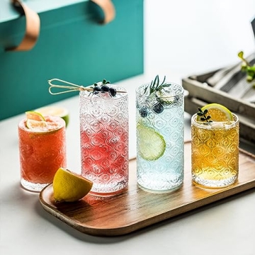 INSETLAN Vintage Glassware Set of 4 Embossed Cocktail Glasses