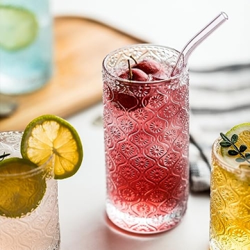 INSETLAN Vintage Glassware Set of 4 Embossed Cocktail Glasses