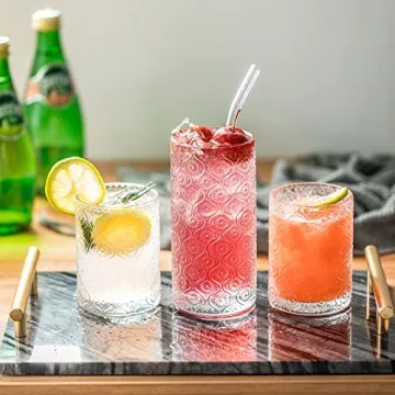 INSETLAN Vintage Glassware Set of 4 Embossed Cocktail Glasses