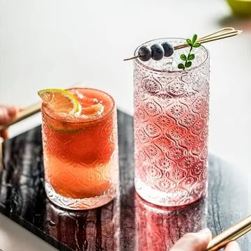 INSETLAN Vintage Glassware Set of 4 Embossed Cocktail Glasses