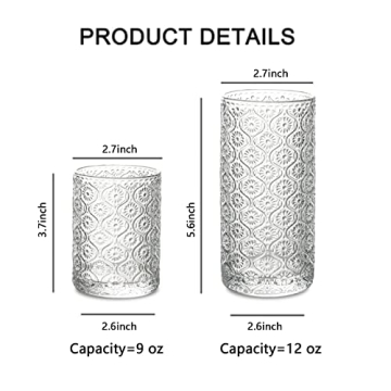 INSETLAN Vintage Glassware Set of 4 Embossed Cocktail Glasses