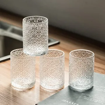 INSETLAN Vintage Glassware Set of 4 Embossed Cocktail Glasses