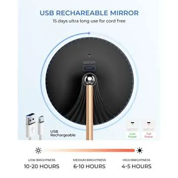 WEEYUM Rechargeable Lighted Makeup Mirror with Ring Light, 1X/10X Magnifying Mirror with 3 Color Modes, Portable Vanity Mirorr, Black