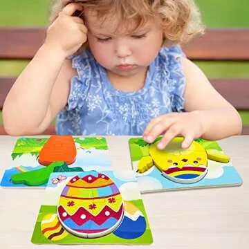 4 Pack Easter Wooden Puzzles for Safe Toddler Play