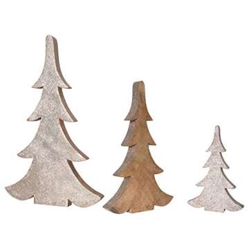 Gold Glittered Wood Trees Set of 3 - Elegant Festive Home Decor