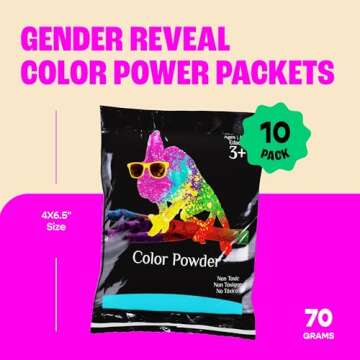 Chameleon Colors Gender Reveal Powder Set - 10 Individual Easy-Open Bags - 5 Bags of Blue and 5 Pink...