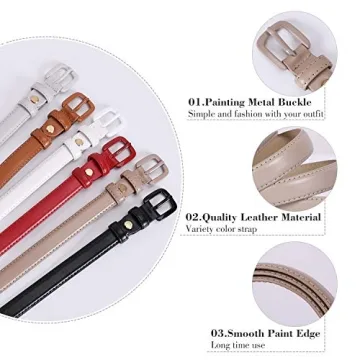 WHIPPY Women Skinny Leather Belt Classic Style in Beige