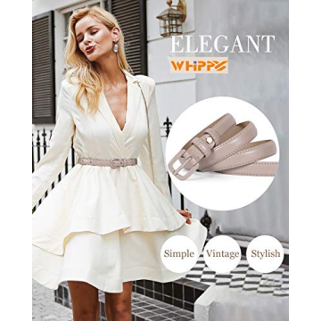 WHIPPY Women Skinny Leather Belt Classic Style in Beige