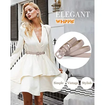 WHIPPY Women Skinny Leather Belt Classic Style in Beige