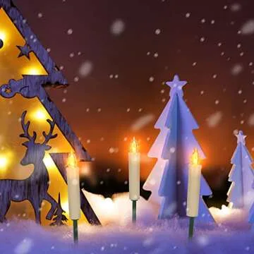 FPOO 12 PCS Flameless Flickering Window Candles with Timer Remote, Battery Operated LED Taper Christmas Tree Candles Lights with Clips and Suction Cups for Home, Garden, Holiday Decorations