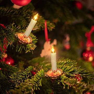 FPOO 12 PCS Flameless Flickering Window Candles with Timer Remote, Battery Operated LED Taper Christmas Tree Candles Lights with Clips and Suction Cups for Home, Garden, Holiday Decorations