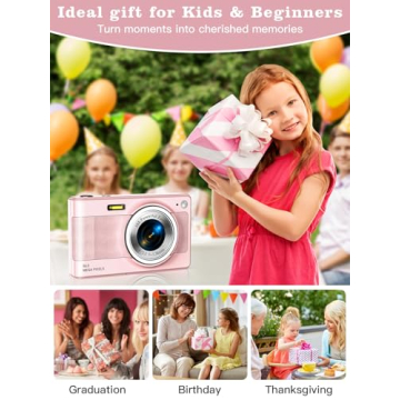 Kids 56MP Digital Camera with Zoom - Pink