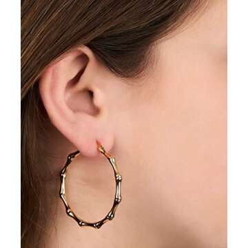 Barzel 18k Gold Plated Bamboo Earrings For Women (Gold)