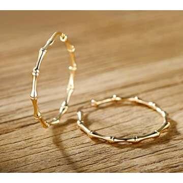 Barzel 18k Gold Plated Bamboo Earrings For Women (Gold)