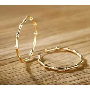 Barzel 18k Gold Plated Bamboo Earrings For Women (Gold)