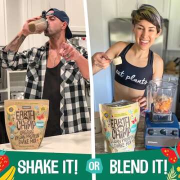EarthChimp Organic Vegan Protein Powder Bundle, Chocolate + Vanilla, (Each 26 Servings, 32 Oz) with Probiotics, Organic Fruits & Plant Based Protein Powder, Dairy Free, Gluten Free