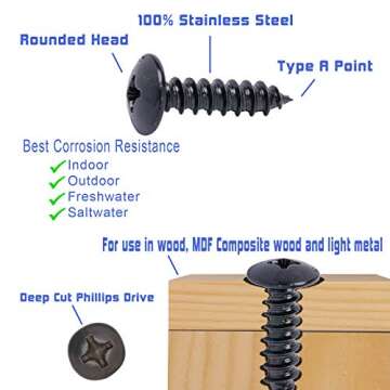 Stylish Rust-Resistant Black Wood Screws - 25 Pack