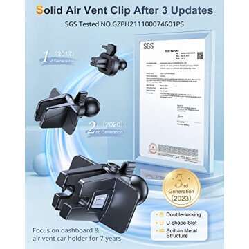 Humixx Phone Mount for Car [Military-Grade Super Suction] Universal Hands-Free Phone Holder for Dashboard Windshield Air Vent for iPhone 14 Pro Max Plus Samsung All Phones & Cars