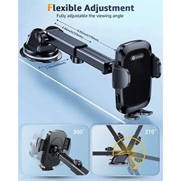 Humixx Phone Mount for Car [Military-Grade Super Suction] Universal Hands-Free Phone Holder for Dashboard Windshield Air Vent for iPhone 14 Pro Max Plus Samsung All Phones & Cars
