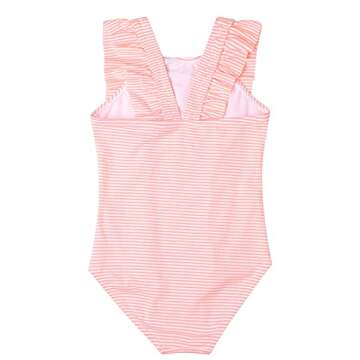 LIZENS Girls Swimsuit Kids Scalloped One Piece Ruffle Swimsuit Girls Swimwear Print (5-6T, Pink)