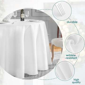 VidaFete 10 Pack 90inch Round Tablecloth Polyester Table Cloth，Stain Resistant and Wrinkle Polyester Dining Table Cover for Kitchen Dinning Party Wedding Rectangular Tabletop Buffet Decoration(White)