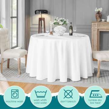 VidaFete 10 Pack 90inch Round Tablecloth Polyester Table Cloth，Stain Resistant and Wrinkle Polyester Dining Table Cover for Kitchen Dinning Party Wedding Rectangular Tabletop Buffet Decoration(White)
