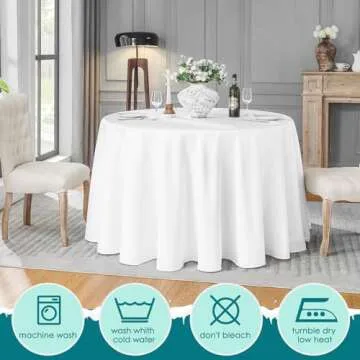 VidaFete 10 Pack 90inch Round Tablecloth Polyester Table Cloth，Stain Resistant and Wrinkle Polyester Dining Table Cover for Kitchen Dinning Party Wedding Rectangular Tabletop Buffet Decoration(White)