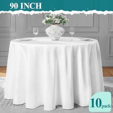 VidaFete 10 Pack 90inch Round Tablecloth Polyester Table Cloth，Stain Resistant and Wrinkle Polyester Dining Table Cover for Kitchen Dinning Party Wedding Rectangular Tabletop Buffet Decoration(White)