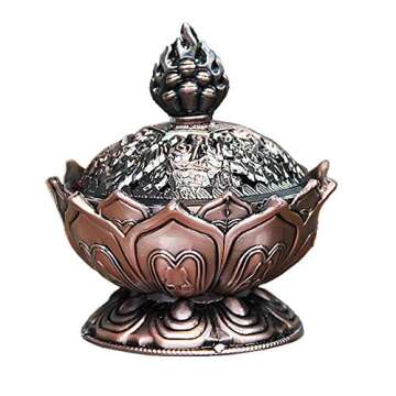 OWXINI Lotus Incense Burner Set Flower Chinese Alloy Metal Incense Holder Handmade Censer Bowl Home Decoration Decor Set * 2Pcs (Copper)