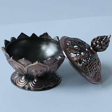 OWXINI Lotus Incense Burner Set Flower Chinese Alloy Metal Incense Holder Handmade Censer Bowl Home Decoration Decor Set * 2Pcs (Copper)