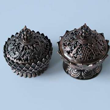 OWXINI Lotus Incense Burner Set Flower Chinese Alloy Metal Incense Holder Handmade Censer Bowl Home Decoration Decor Set * 2Pcs (Copper)