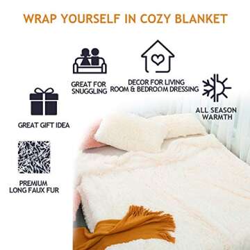 LOCHAS Super Soft Shaggy Faux Fur Throw Blanket, Plush Fuzzy Sherpa Throw Blanket for Couch, Cozy Fluffy Cream White Blankets for Bed Chair Sofa, 50'' x 60''