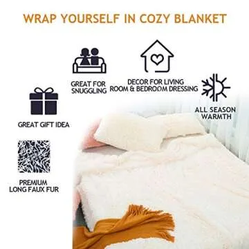 LOCHAS Super Soft Shaggy Faux Fur Throw Blanket, Plush Fuzzy Sherpa Throw Blanket for Couch, Cozy Fluffy Cream White Blankets for Bed Chair Sofa, 50'' x 60''
