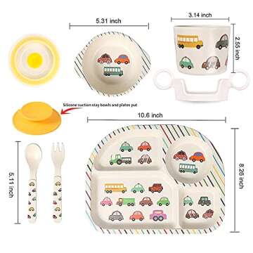 shopwithgreen 7Pcs Bamboo Kids Dinnerware Set - Eco-Friendly Tableware for Toddlers