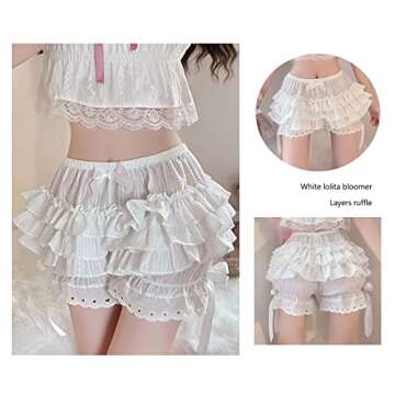 Vibsion Womens Lolita Bloomers Maid Ruffles Pumpkin Pants Bottom Shorts Cute Security Short Pants fo...