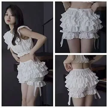 Vibsion Womens Lolita Bloomers Maid Ruffles Pumpkin Pants Bottom Shorts Cute Security Short Pants for Girls White XL