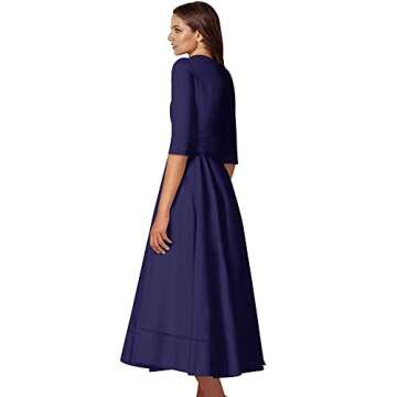 Urchics Womens Vintage V Neck Plus Size Flare Cocktail Party Swing Dress Navy XL