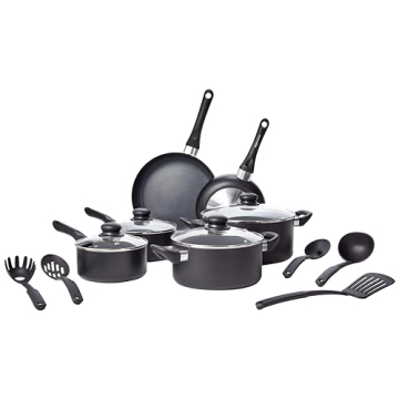Amazon Basics Non-Stick 15-Piece Cookware Set - Black