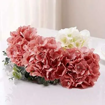 AVIVIHO Dusty Rose Hydrangea Silk Flowers Heads Pack of 10 Dusty Rose Fullness Hydrangea Flowers Artificial with Stems for Wedding Home Party Shop Baby Shower Decoration