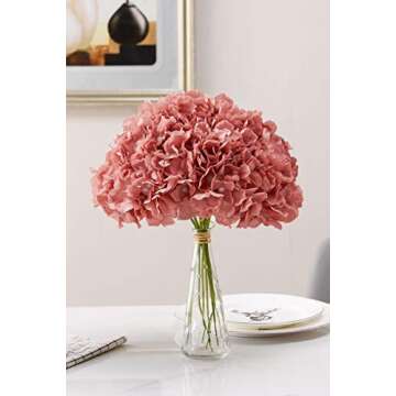 AVIVIHO Dusty Rose Hydrangea Silk Flowers Heads Pack of 10 Dusty Rose Fullness Hydrangea Flowers Artificial with Stems for Wedding Home Party Shop Baby Shower Decoration