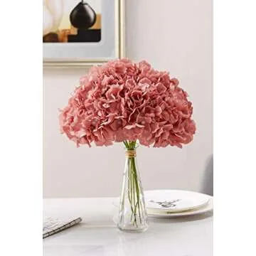 AVIVIHO Dusty Rose Hydrangea Silk Flowers Heads Pack of 10 Dusty Rose Fullness Hydrangea Flowers Artificial with Stems for Wedding Home Party Shop Baby Shower Decoration